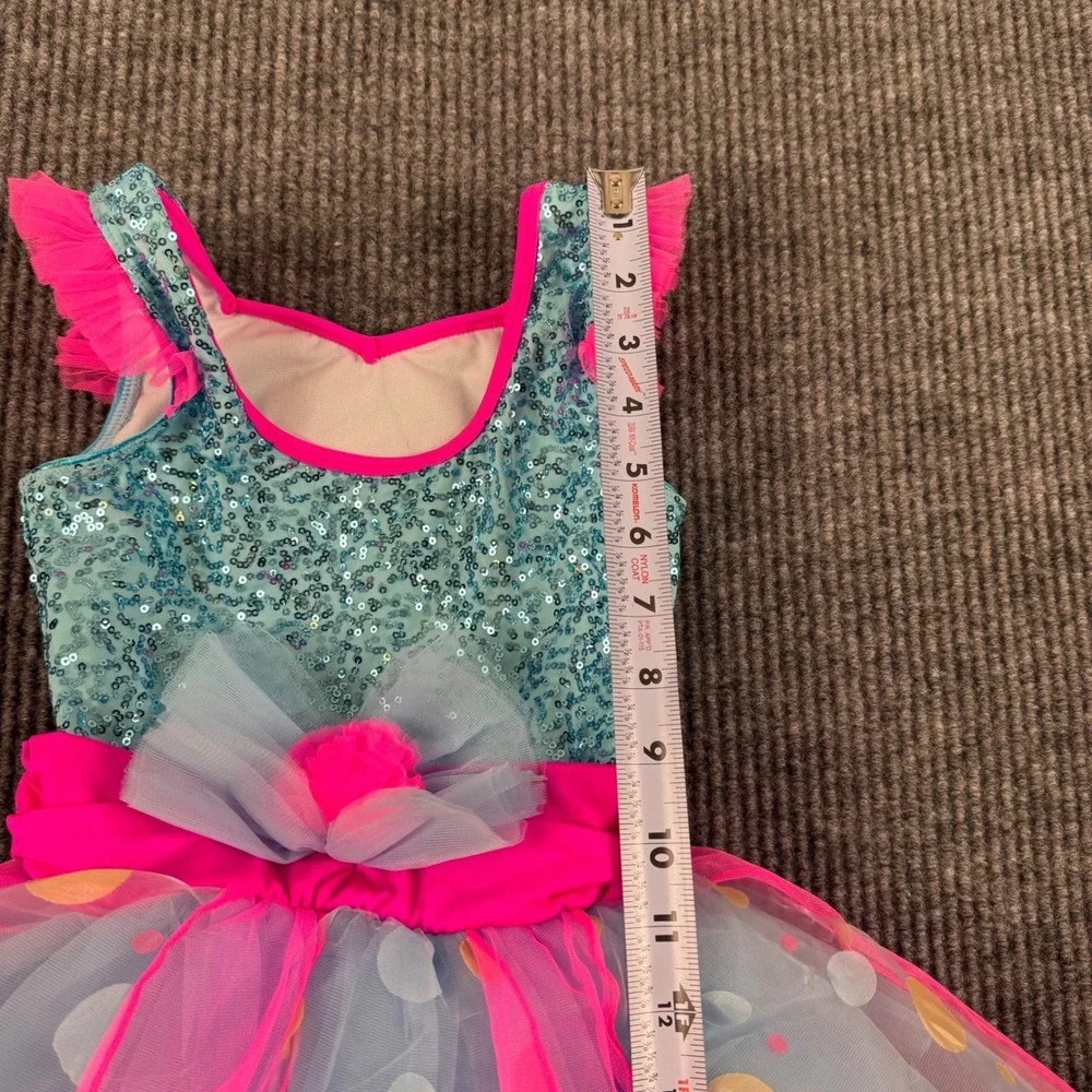 Revolution Dancewear Kids MC Aqua Sequin Polka Dot Tutu Dance Costume RC18622 34